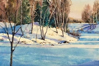 Watercolor: Sun on the Winter Landscape